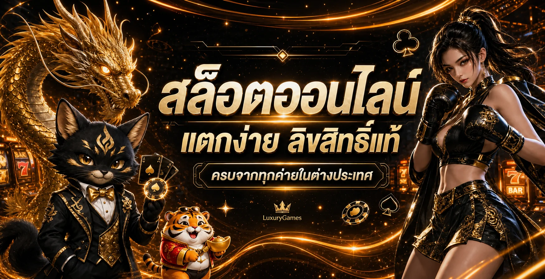 LuxuryGames สล็อตหลายค่ายในธีมสีส้มดำ